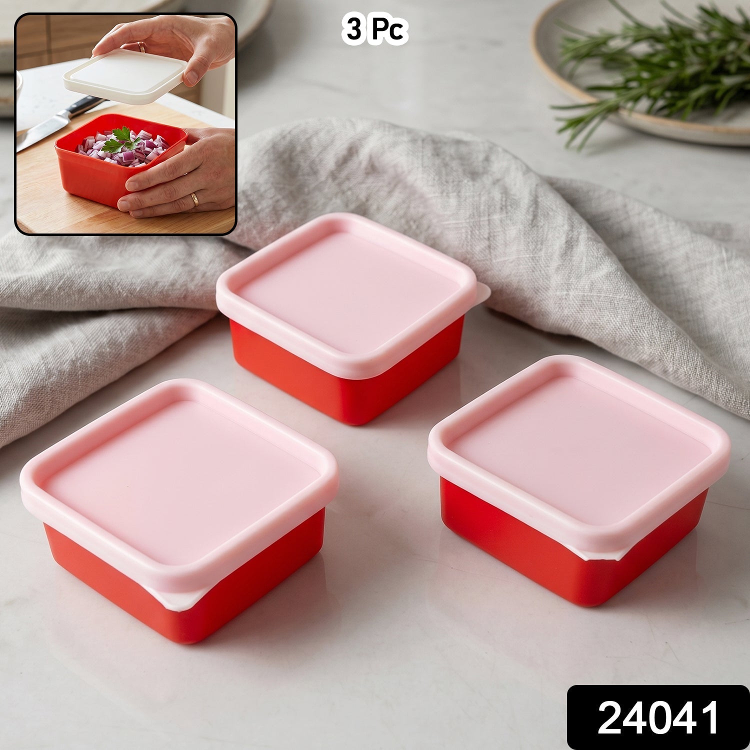 Small square plastic storage box with fitted lid for snacks or spices