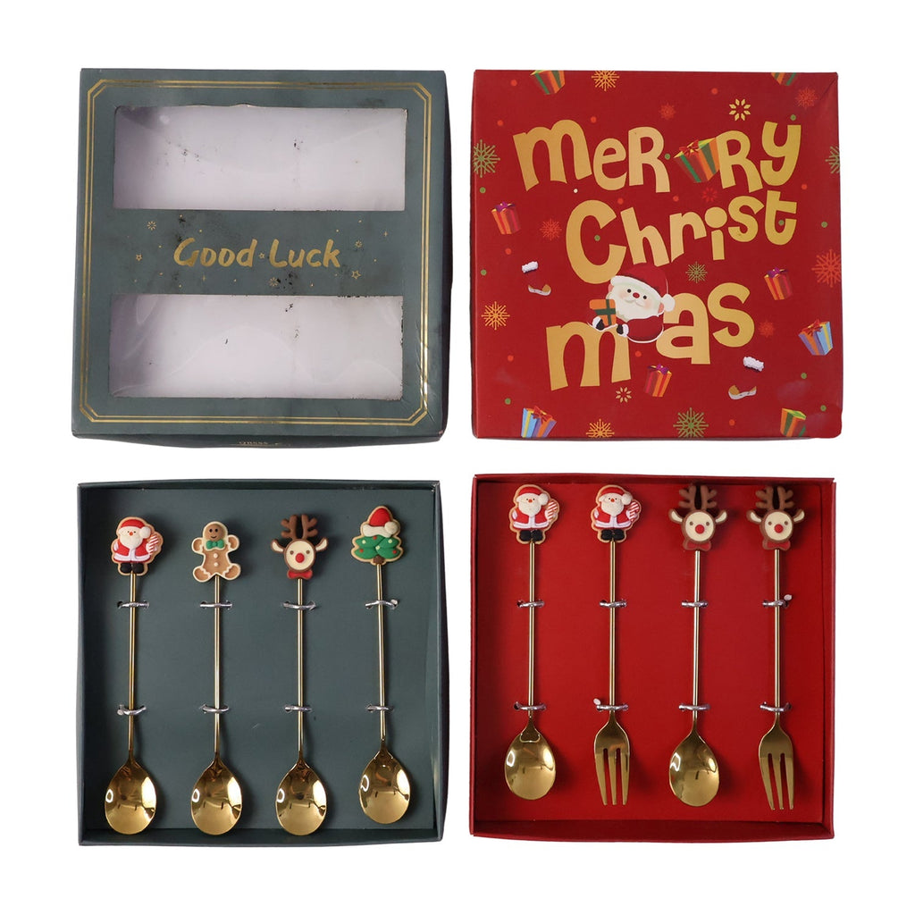 Close-up of golden finish on stainless steel cartoon spoons