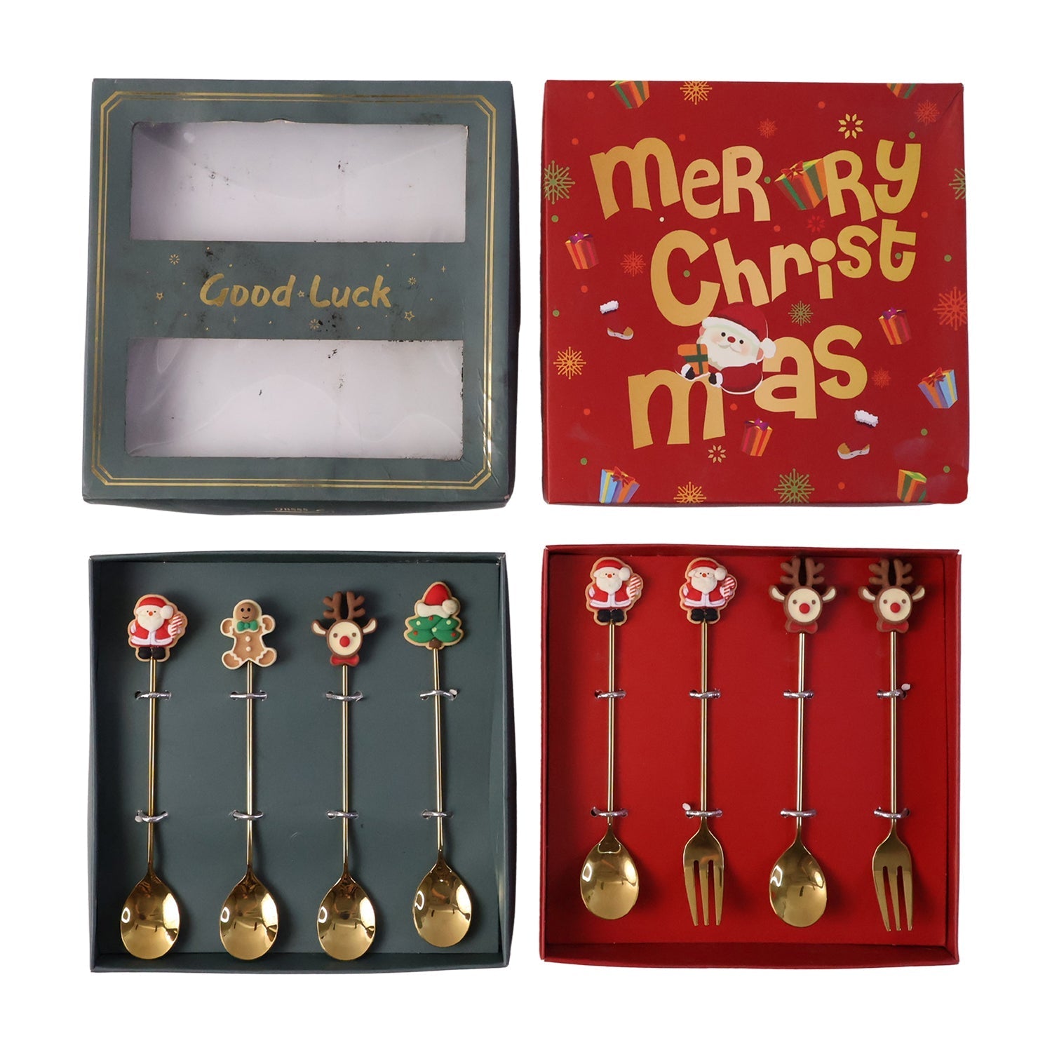 Close-up of golden finish on stainless steel cartoon spoons