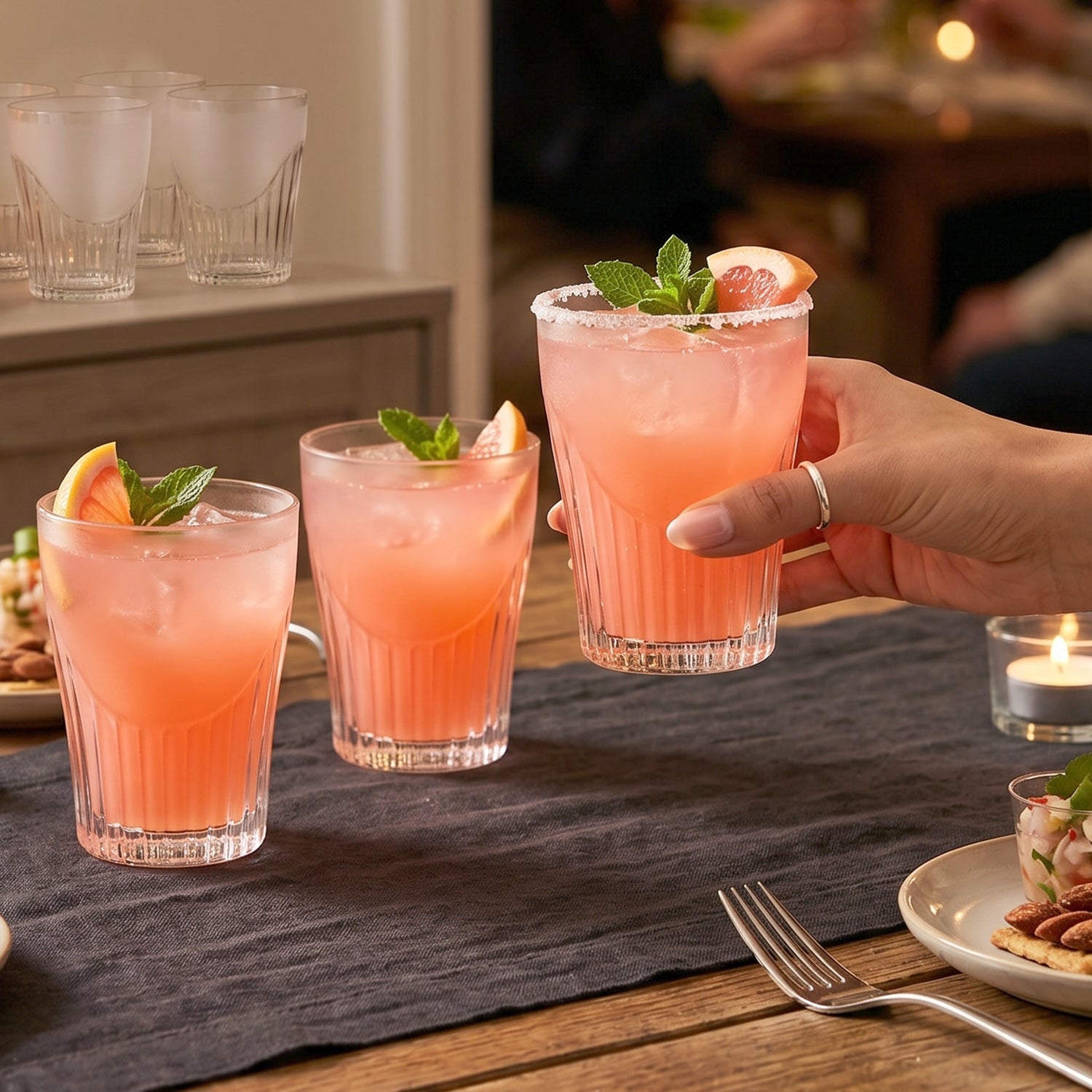Plastic tumblers in use for serving drinks at a gathering