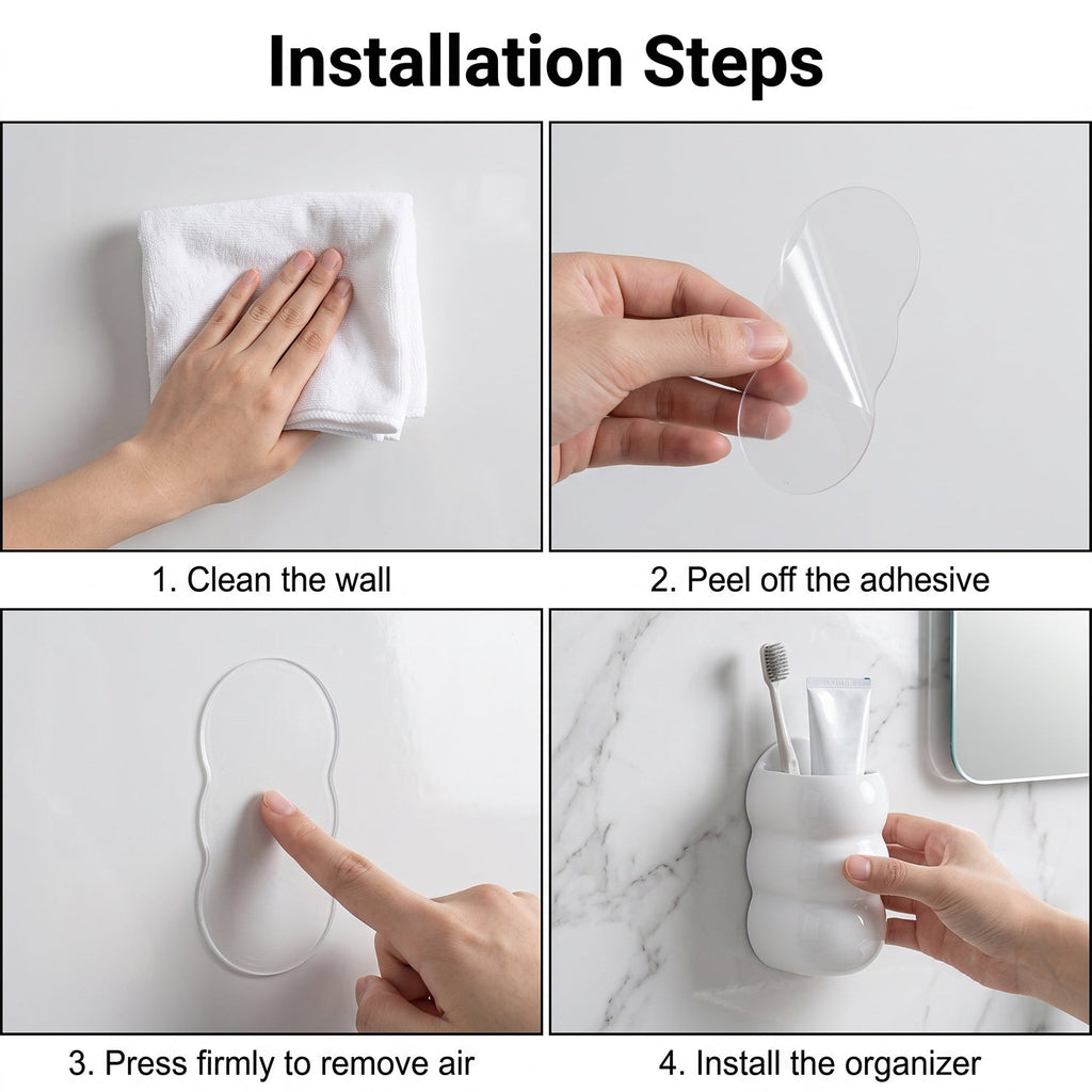 Self-adhesive caterpillar storage holder installation steps