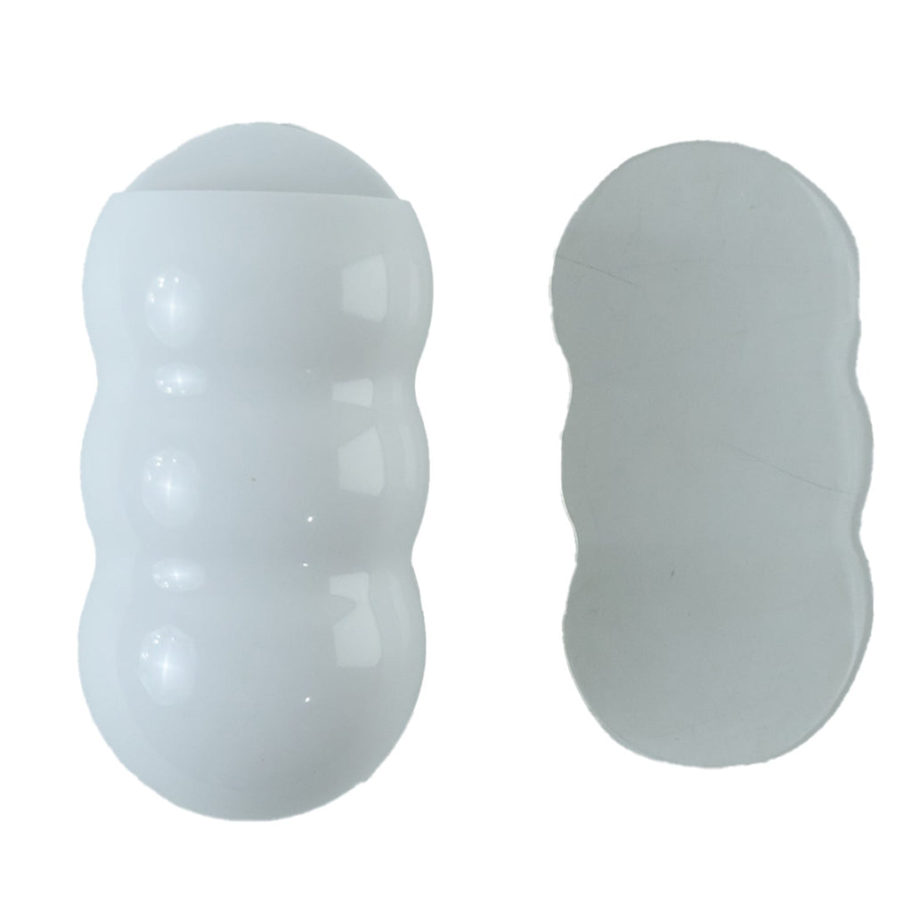 White plastic caterpillar storage holder front and back on white background