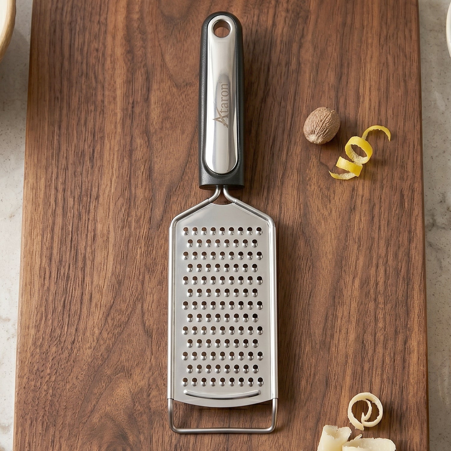 Steel grater ideal for vegetables, lemon zest, and spices