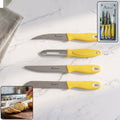 Stainless steel kitchen knife set with a peeler combo for versatile cooking tasks.