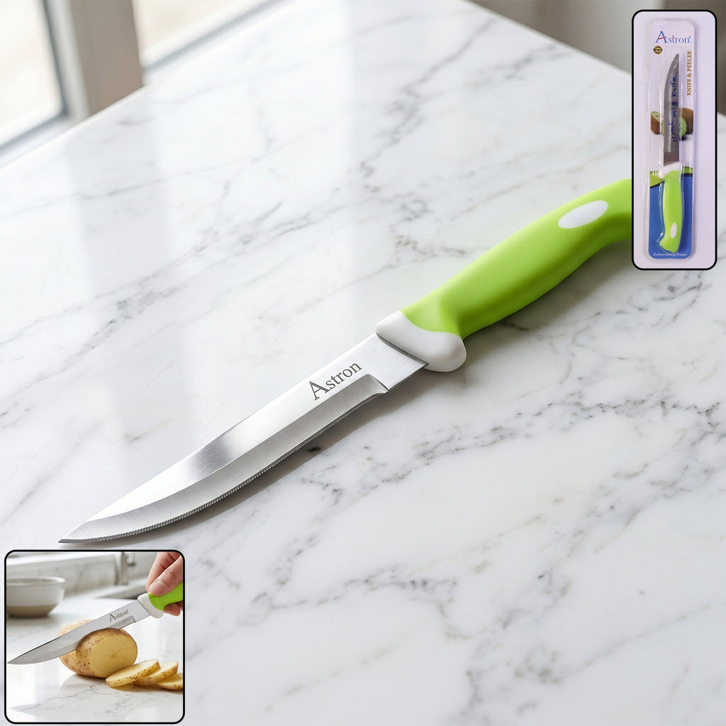 Stainless steel kitchen knife with ergonomic plastic handle
