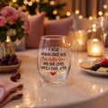 Printed quote stemless glass tumbler with humorous design