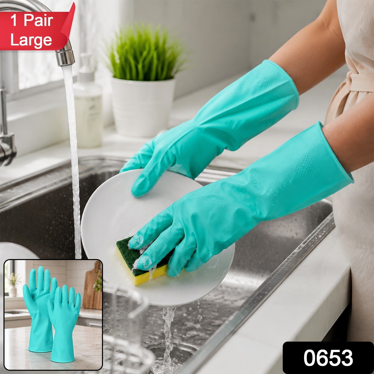 Large Victor Green Rubber Gloves – Reusable & Waterproof for Kitchen