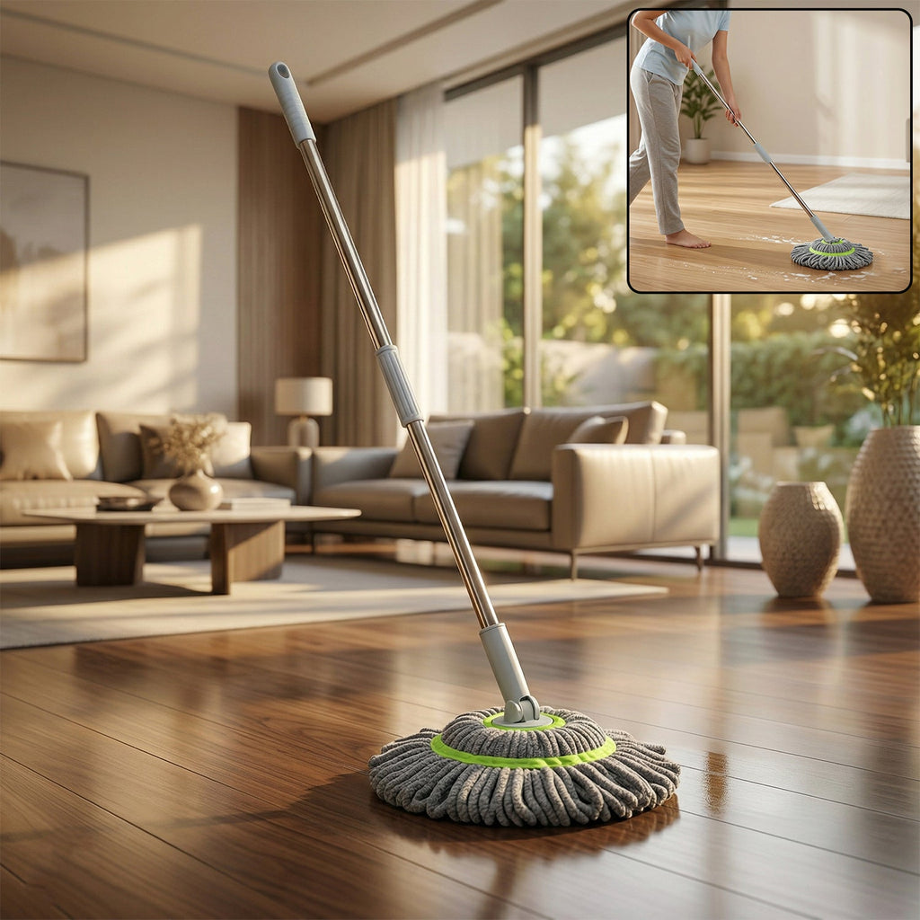 Microfiber Spin Mop with adjustable handle for efficient cleaning