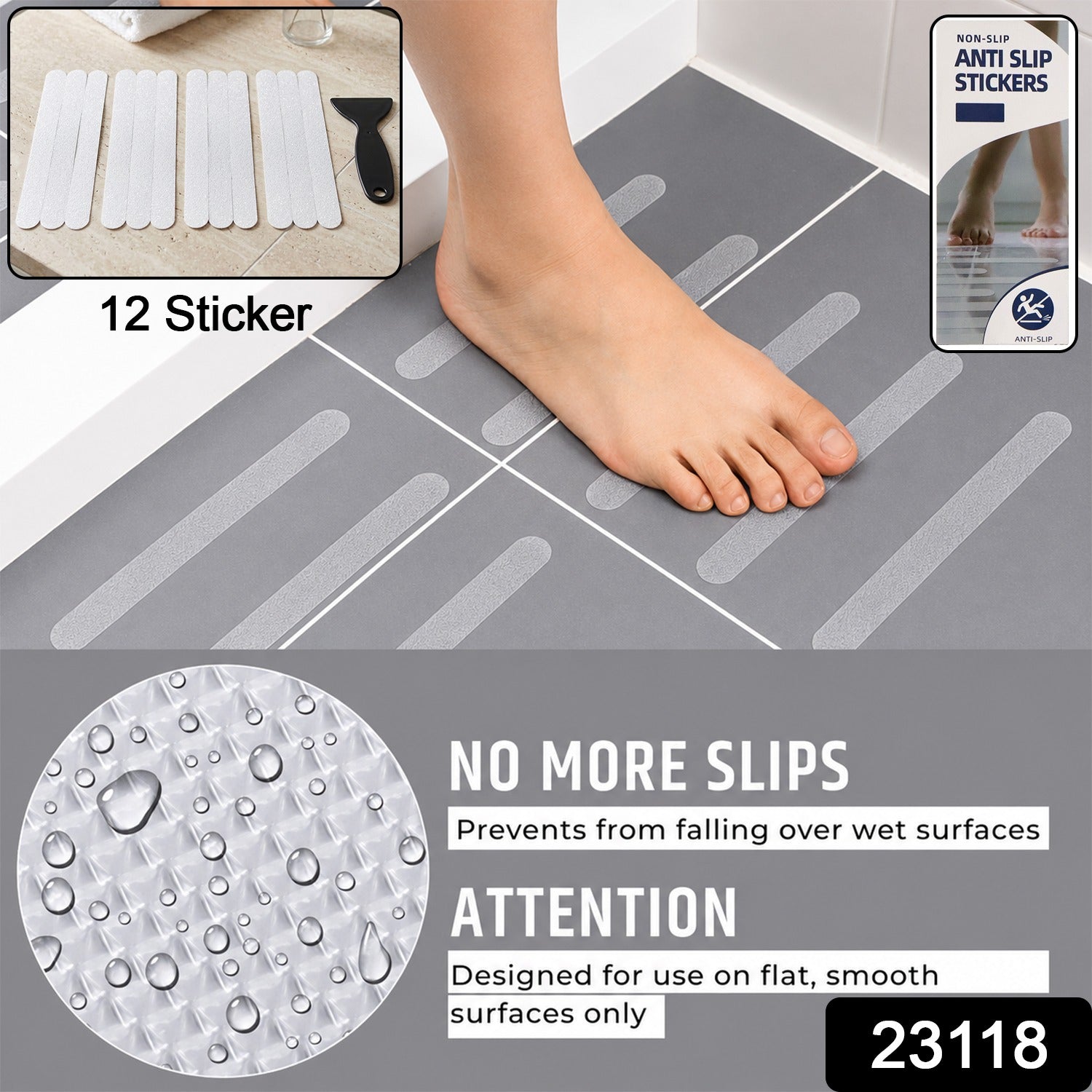 Invisible textured grip strips for bathtub and shower floor safety