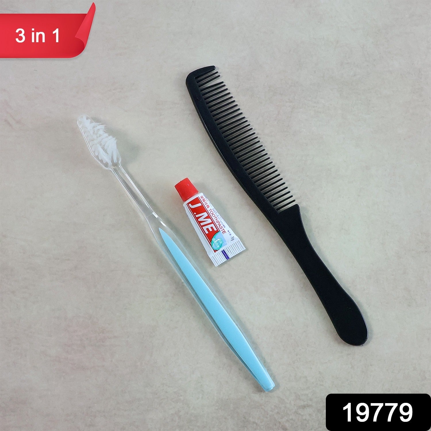 Travel comb and travel-sized toothpaste set for personal grooming