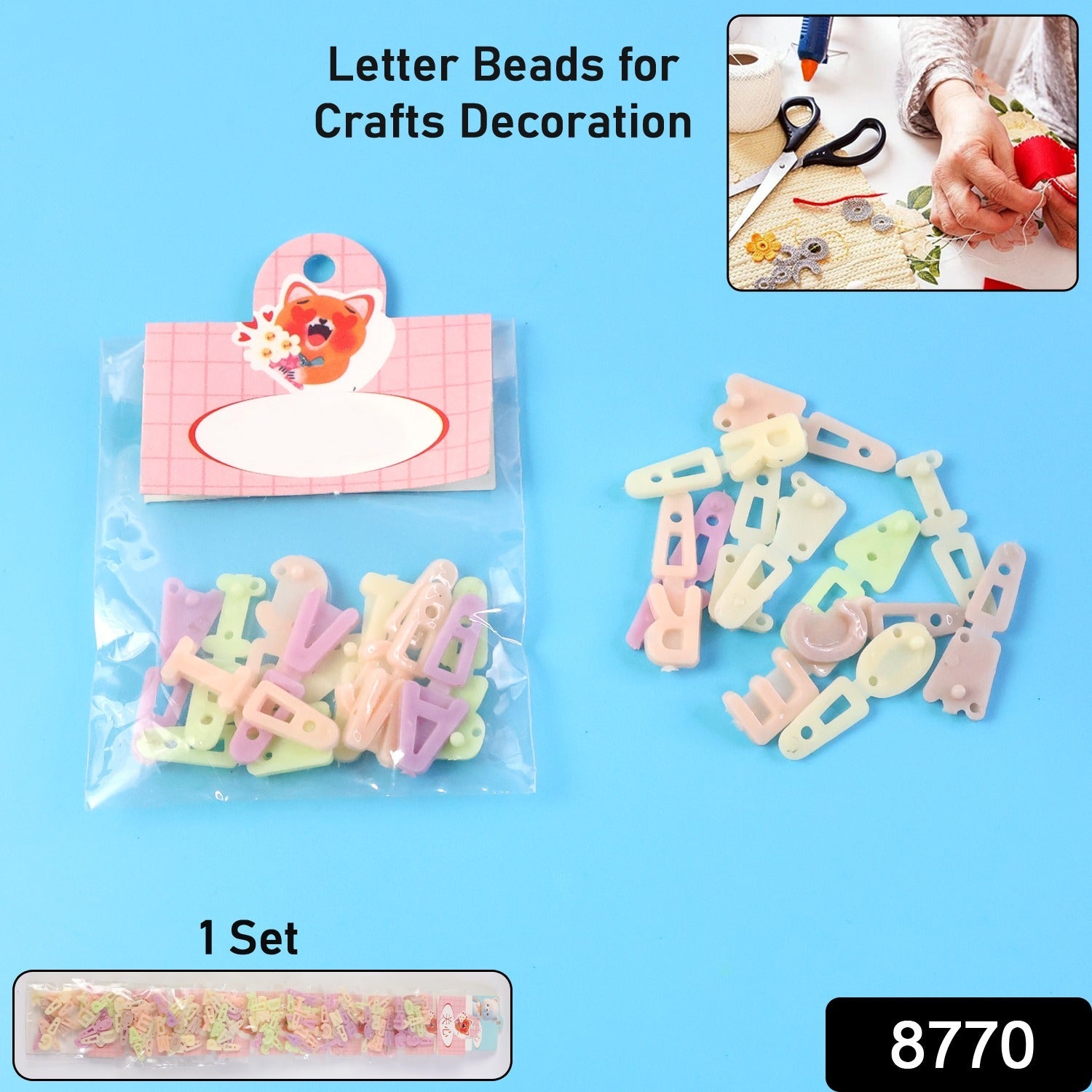 Close-up view of durable plastic alphabet letter beads for DIY projects.