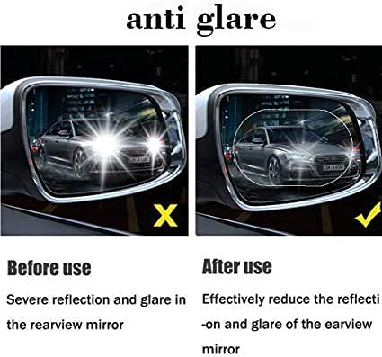 An example of the car mirror anti fog film being trimmed to fit a specific mirror shape.