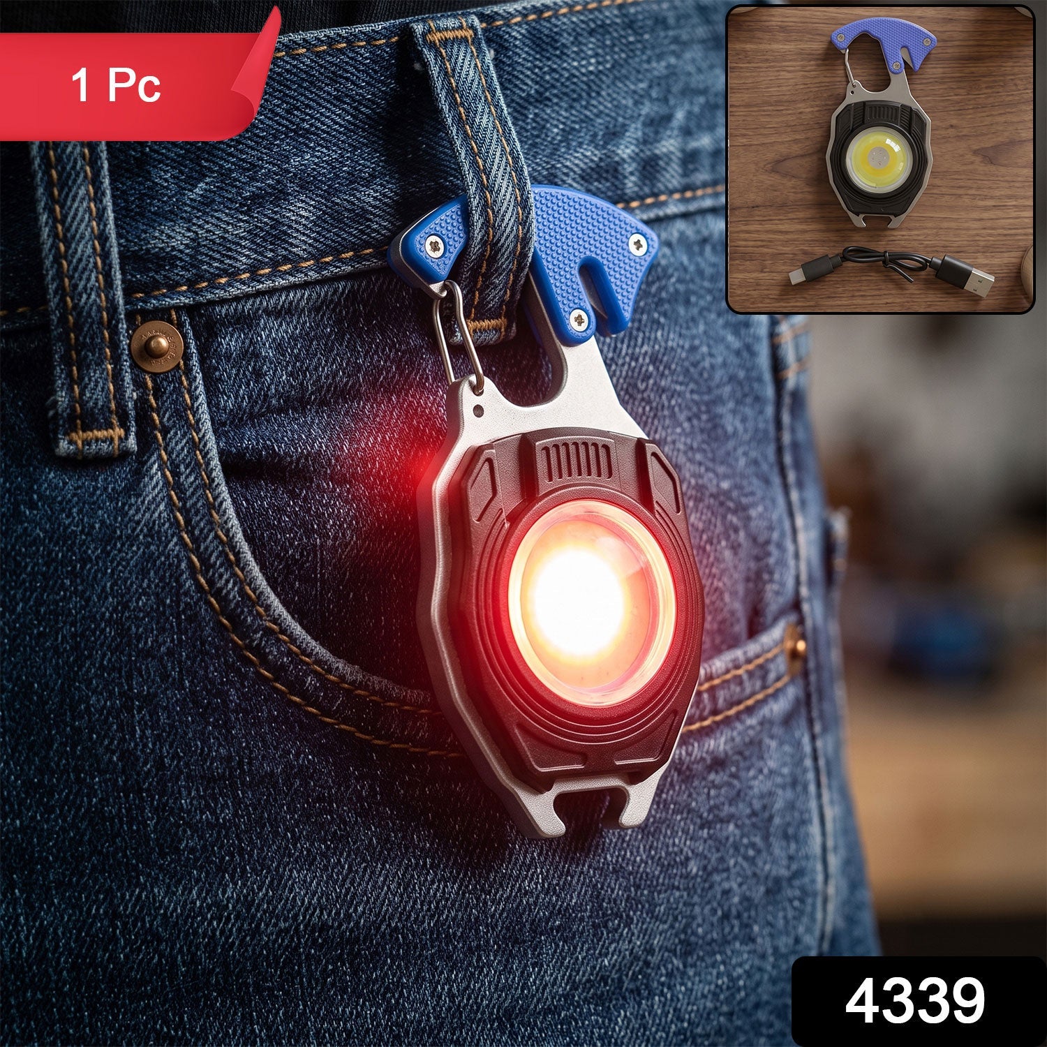 Travel LED Light Keychain Rechargeable Multifunction Mini Flashlight (1 Pc)