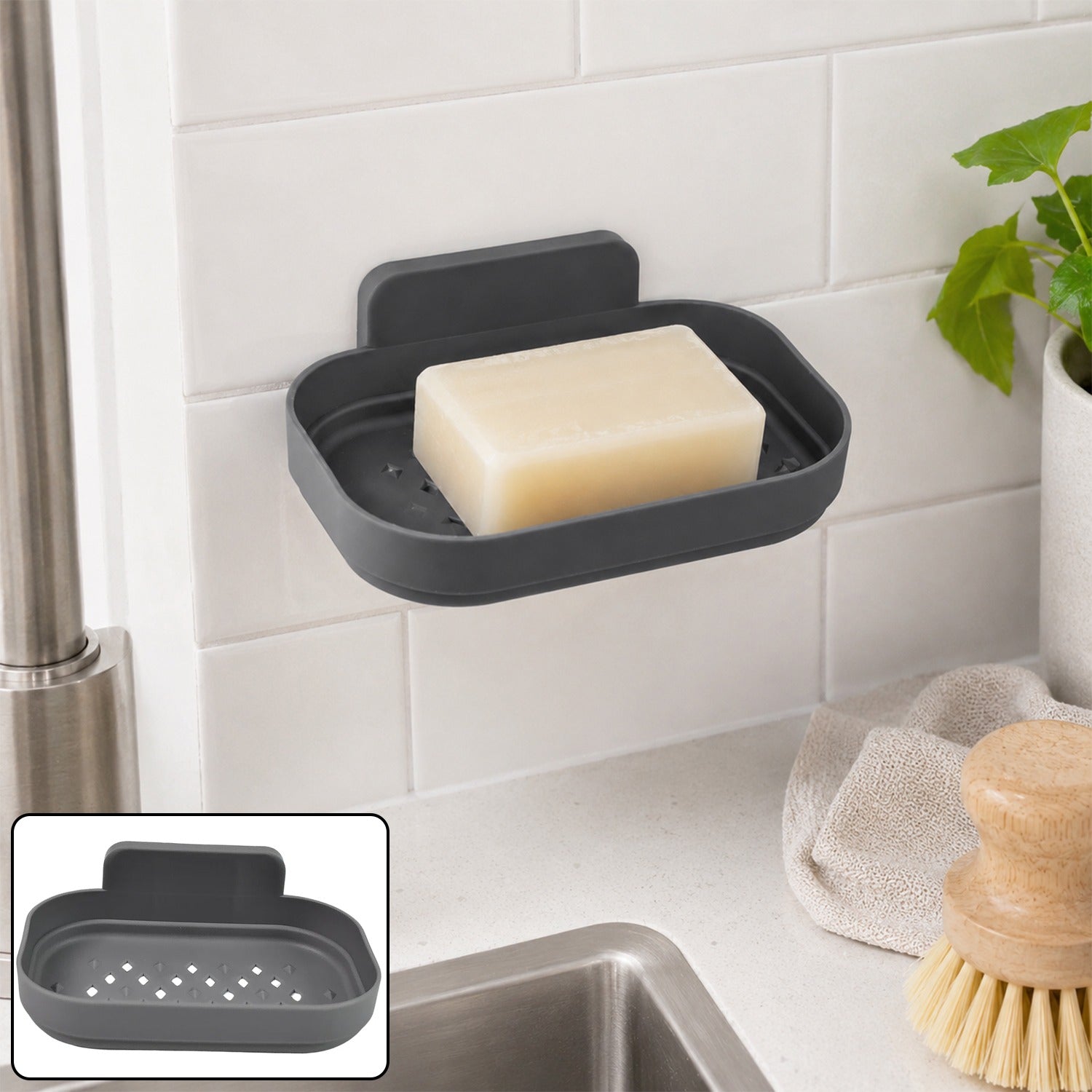 Kitchen Soap Dish, Self-Adhesive Wall Soap Holder for Sink and Basin (1 Pc)