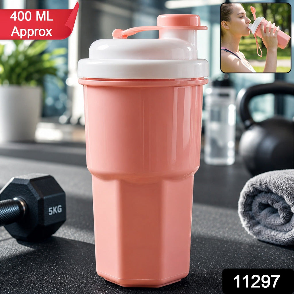 Sports Water Bottle 400ml Leakproof Flip Lid Shaker Tumbler for Gym () side angle for daily kitchen use