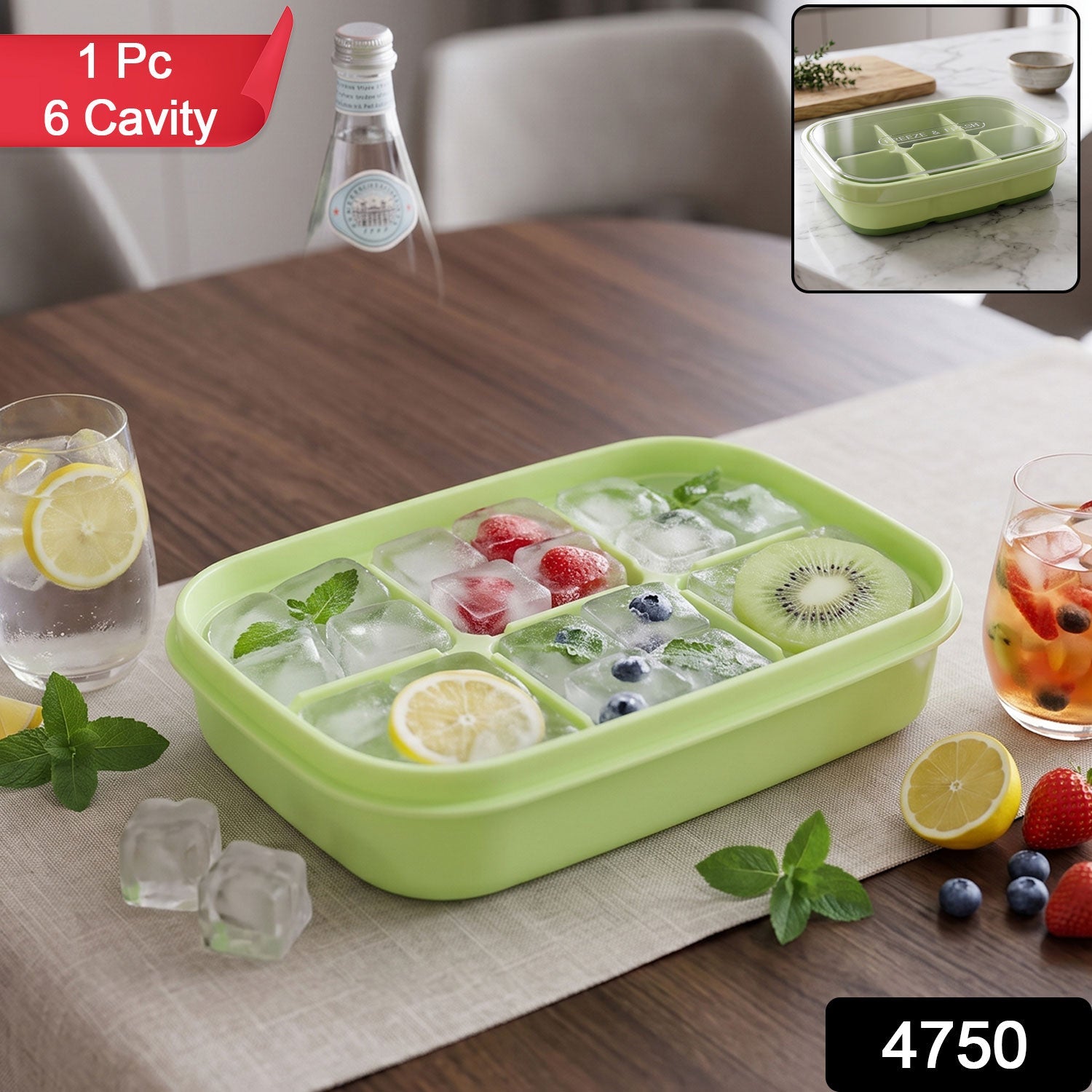 Mini Plastic 6 Cavity Fridge Storage Tray Ice Cube Tray Freezer Mold (1 Pc)