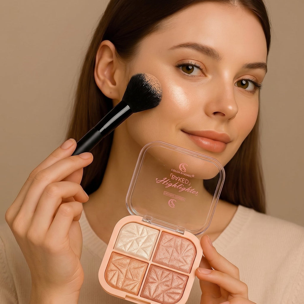 Shimmer glow face makeup palette with four shades
