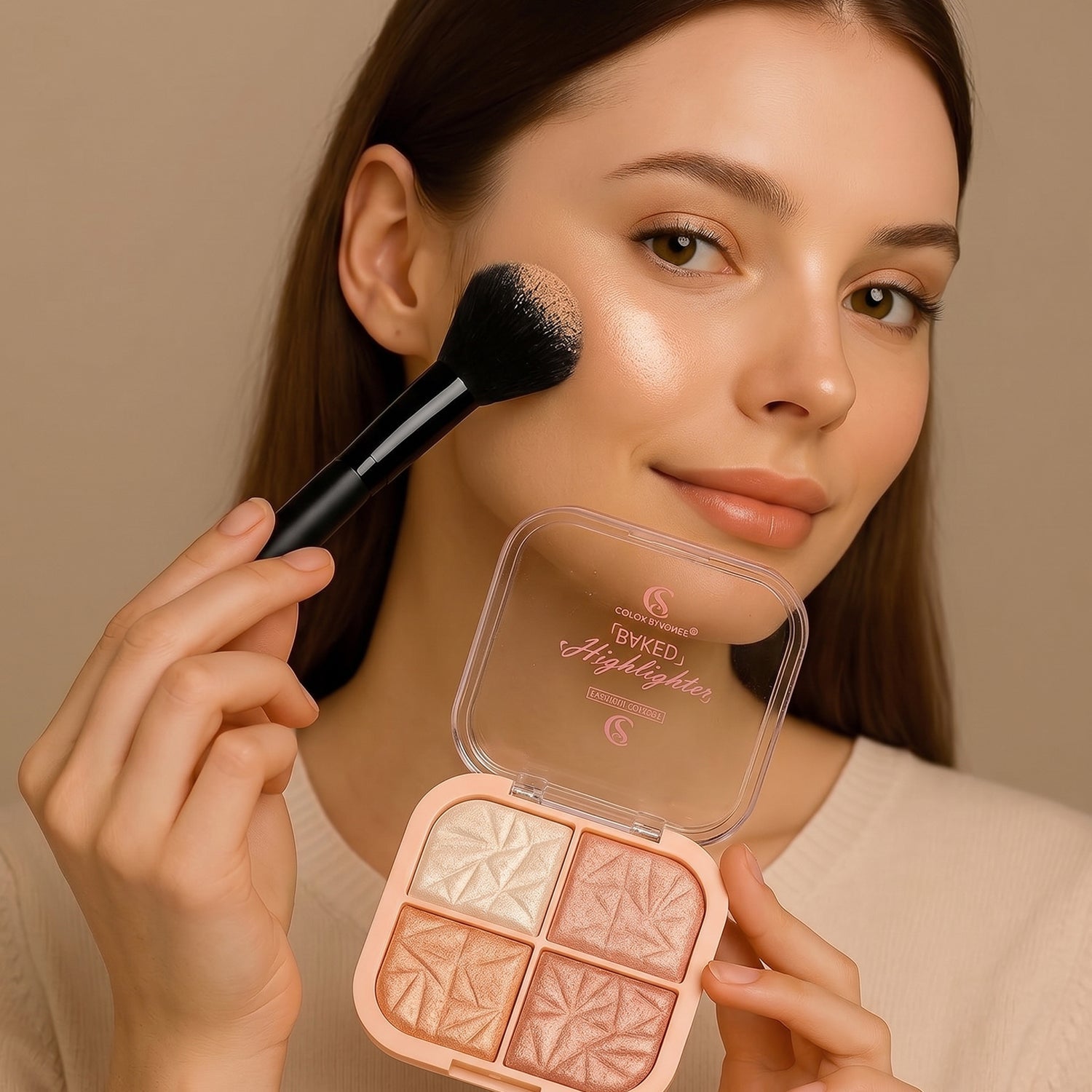 Shimmer glow face makeup palette with four shades
