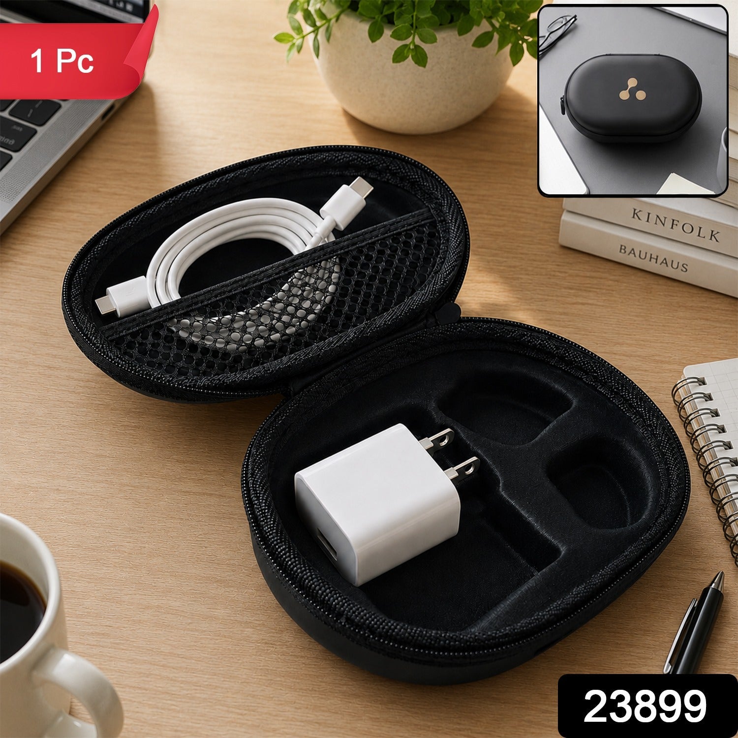 Mix Design Hard Shell Charging Cable and Adapter Storage Case (1 Pc)