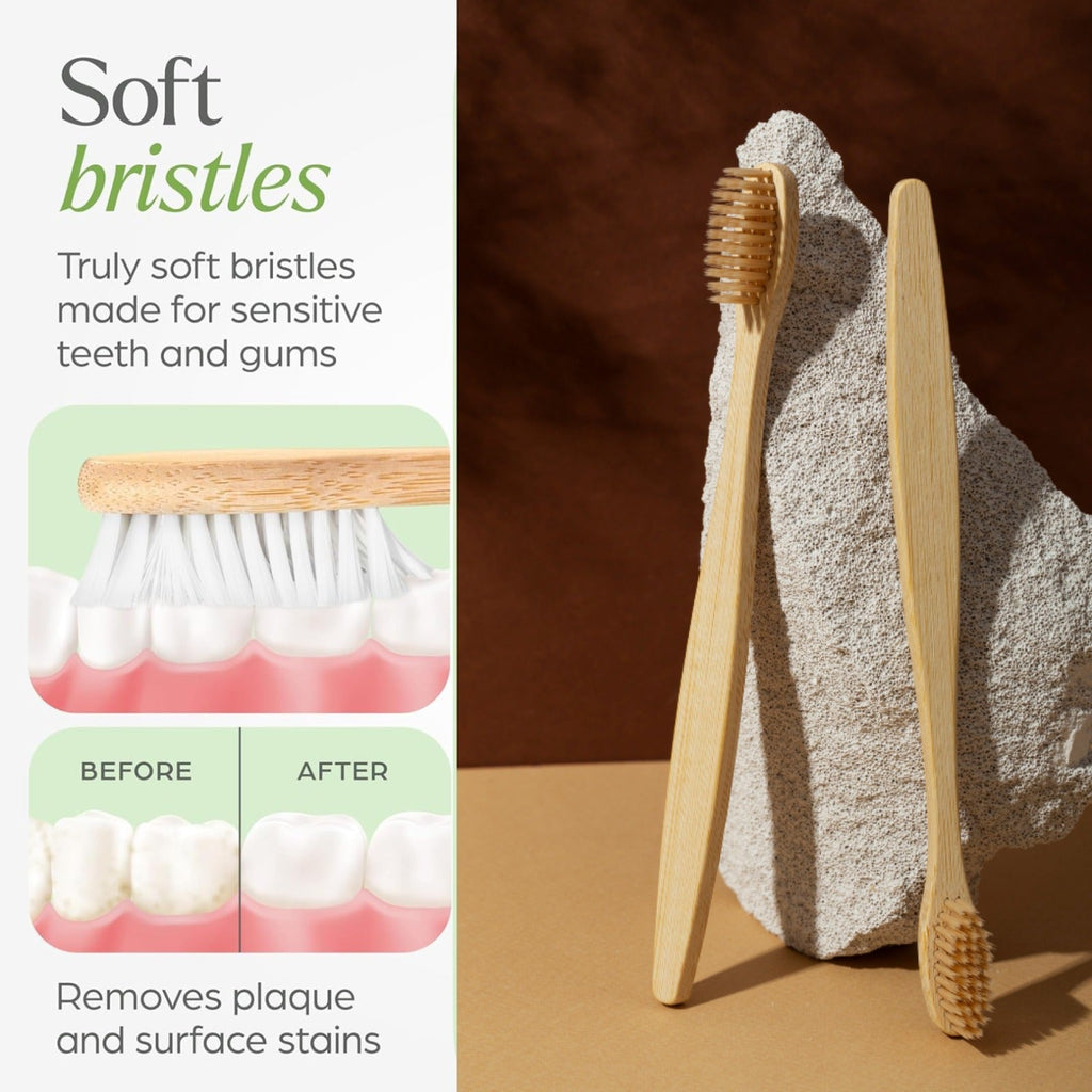 Women Bamboo Toothbrush Set Soft Bristles Eco Friendly Biodegradable (2 Pc)
