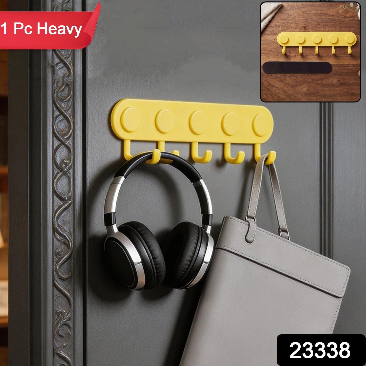 Self adhesive 5 hook wall hanger