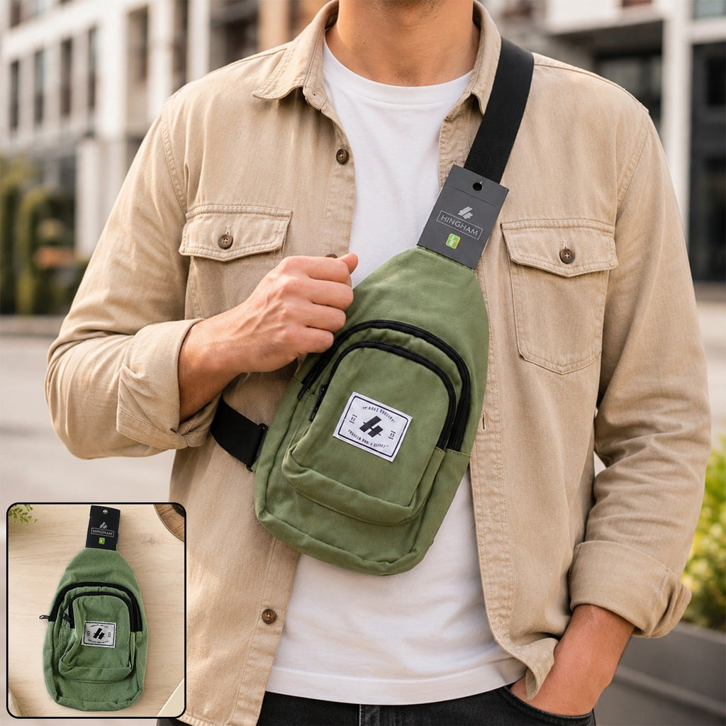 Men Multi Pocket Sling Crossbody Chest Bag Compact Canvas Bag (1 Pc)