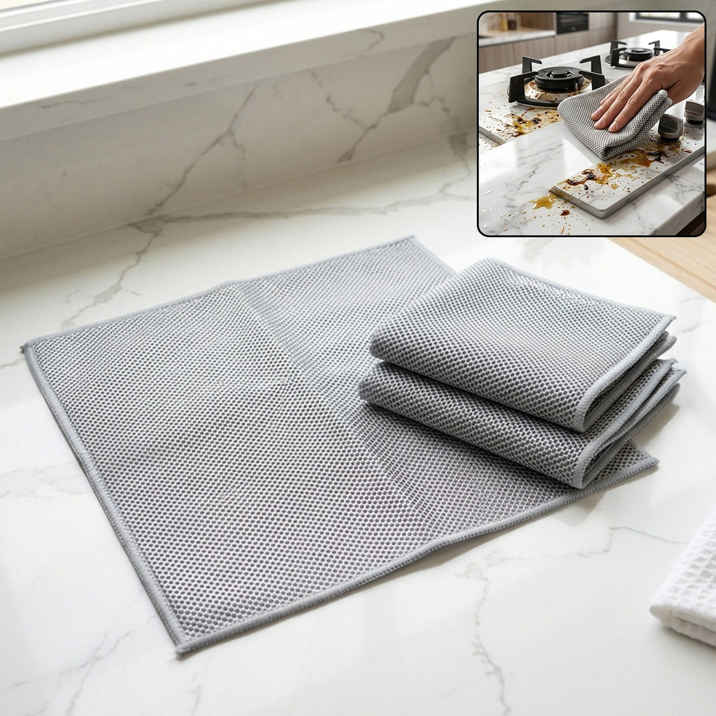 Dual Sided Microfiber Cleaning Towel for Kitchen Countertop Gas Stove (3 Pc Set)