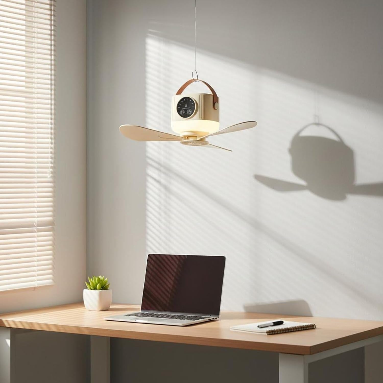 Rechargeable table and hanging fan with LED for power cuts