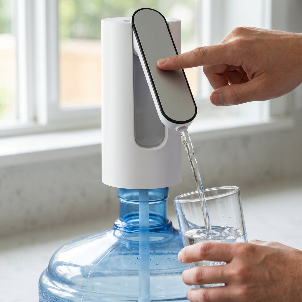Office pantry drinking water pump in use