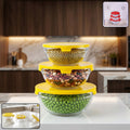 Set of 3 glass bowls with airtight lids for kitchen storage and serving