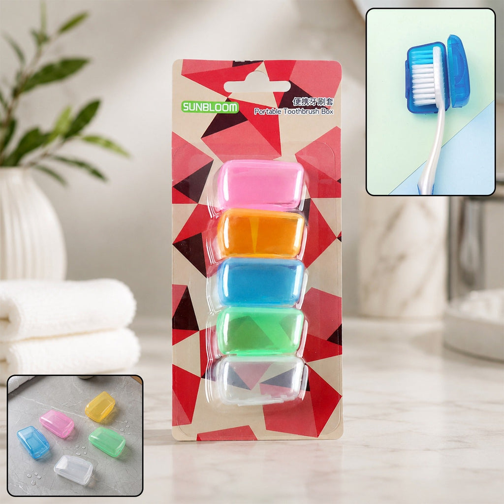 Toothbrush head cover caps set, travel protective hygiene case (5 pc set)