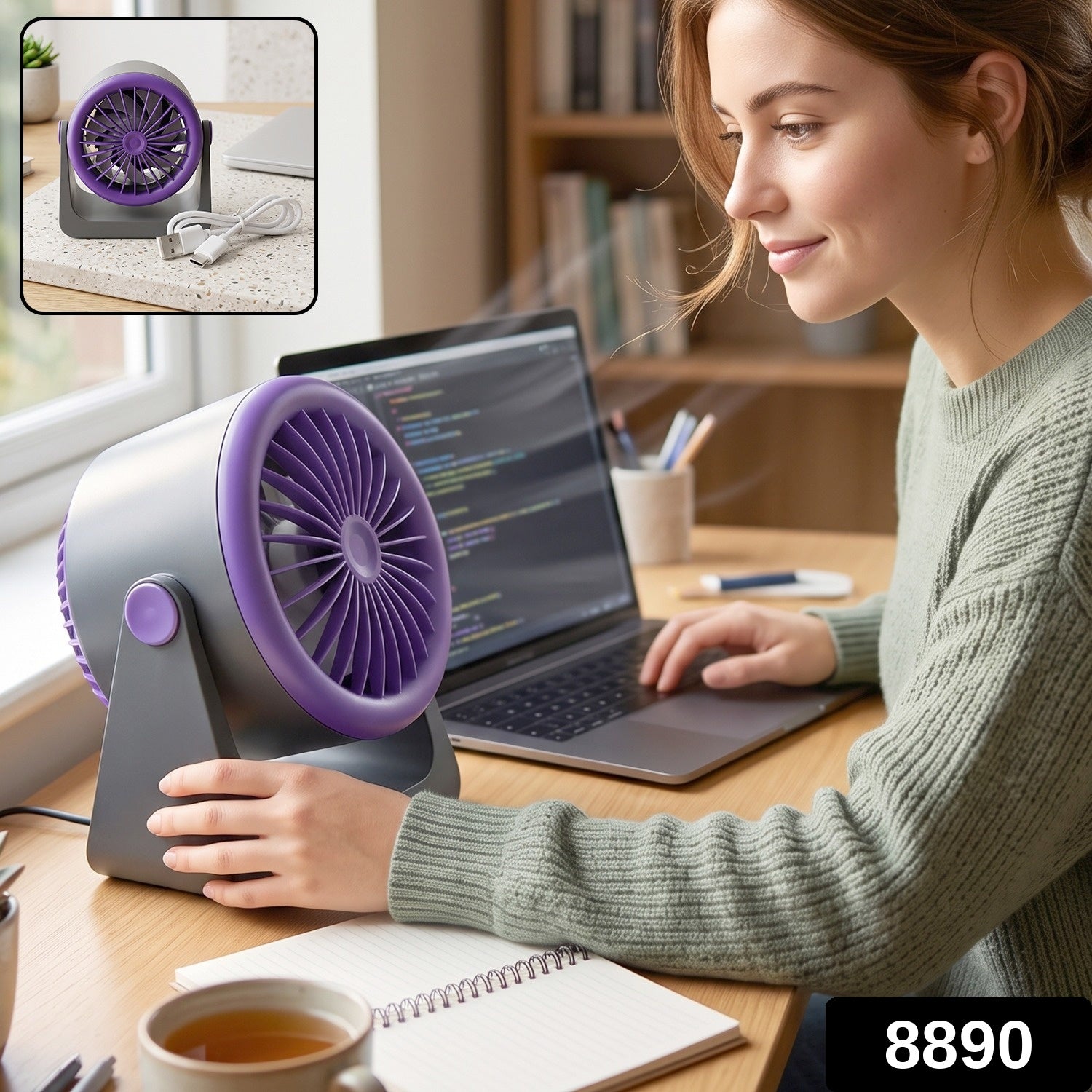 Portable USB desk fan for personal cooling at home and office