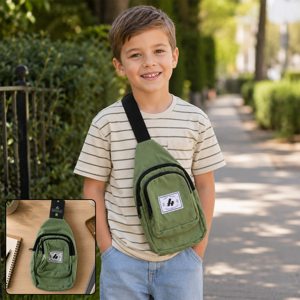 Kids Multi Pocket Sling Crossbody Chest Bag Canvas Bag for Little Boys Girls (1 Pc)