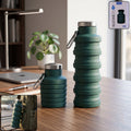 Green silicone foldable water bottle, 500ml for travel and sports