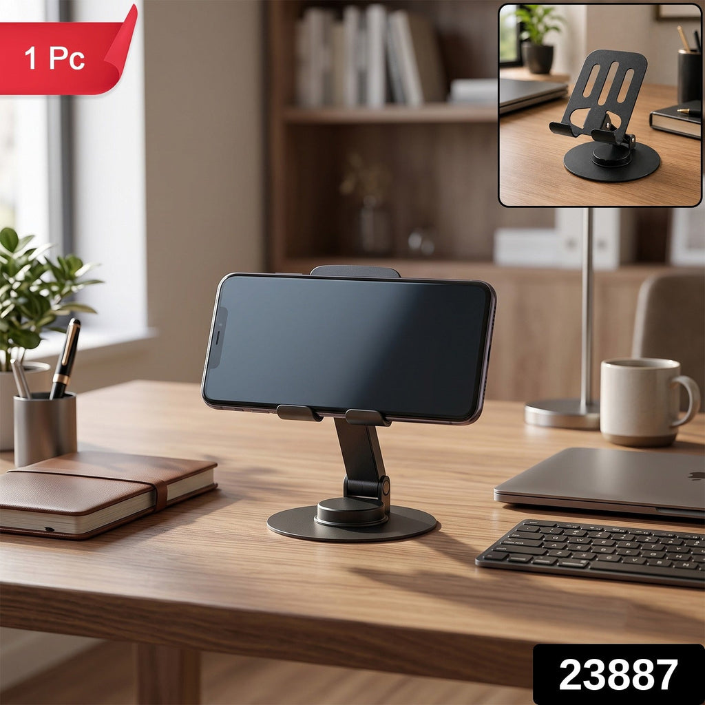 Foldable metal phone stand with 360 degree rotation for desks