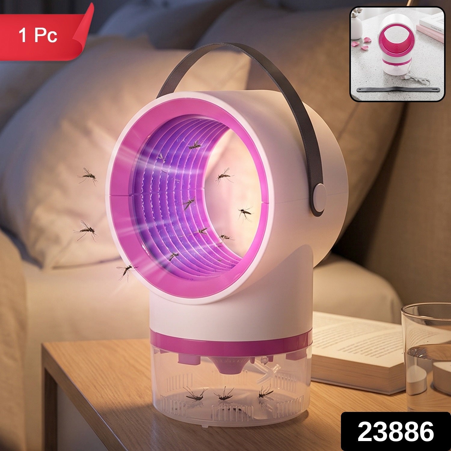 Portable mosquito killer lamp with carry handle and suction fan