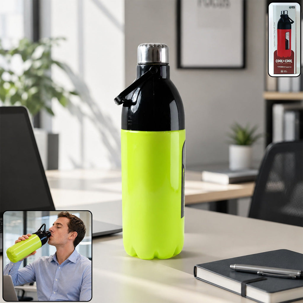 Clear large capacity 1700ml water bottle with a secure leakproof lid and carry strap.