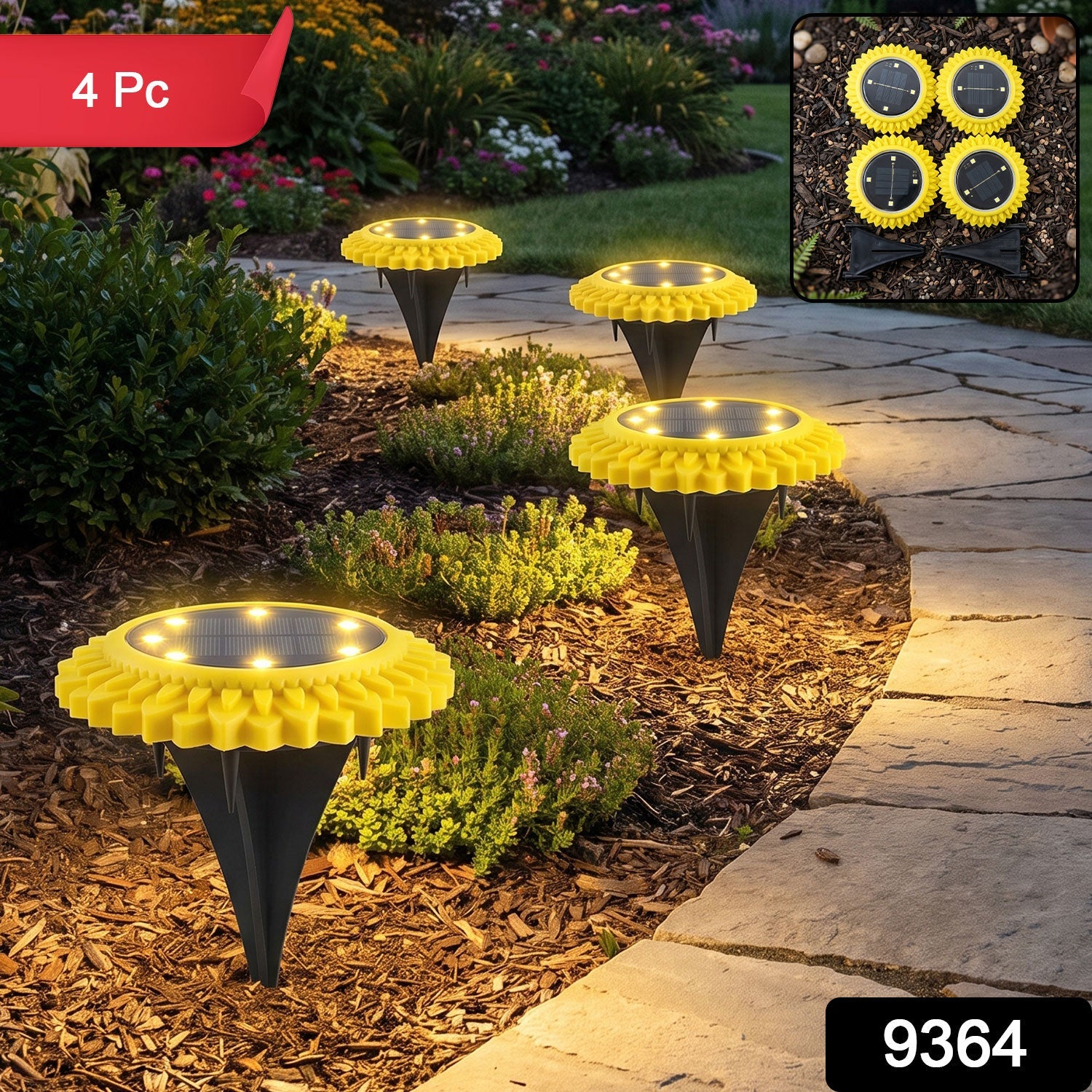 Garden Solar Light 4 Pc Sunflower Waterproof LED Pathway Stake Light (4 Pc Set)