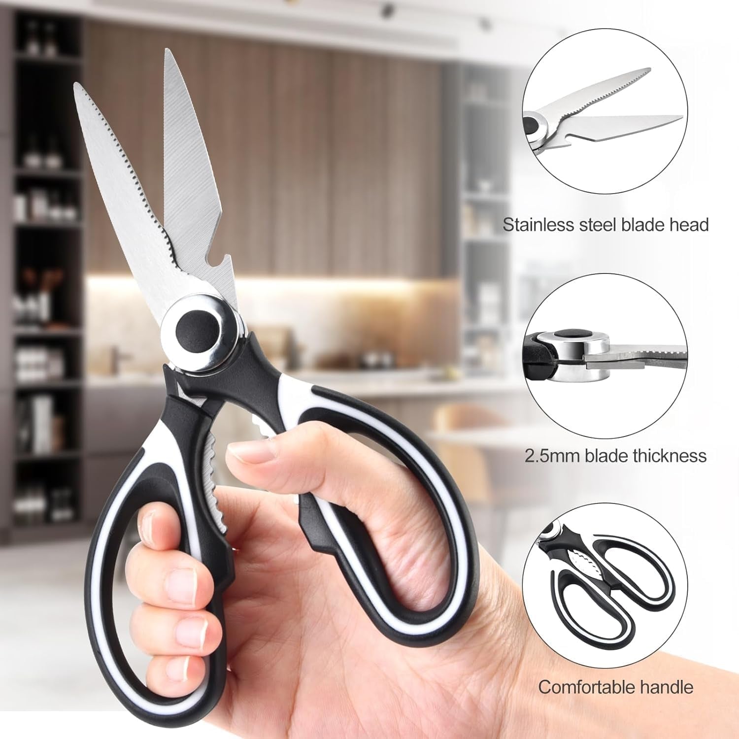 Multi scissor cutting features for kitchen tasks