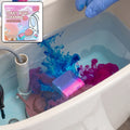 Dual colour toilet bowl cleaning block for automatic flush tank cleaning.