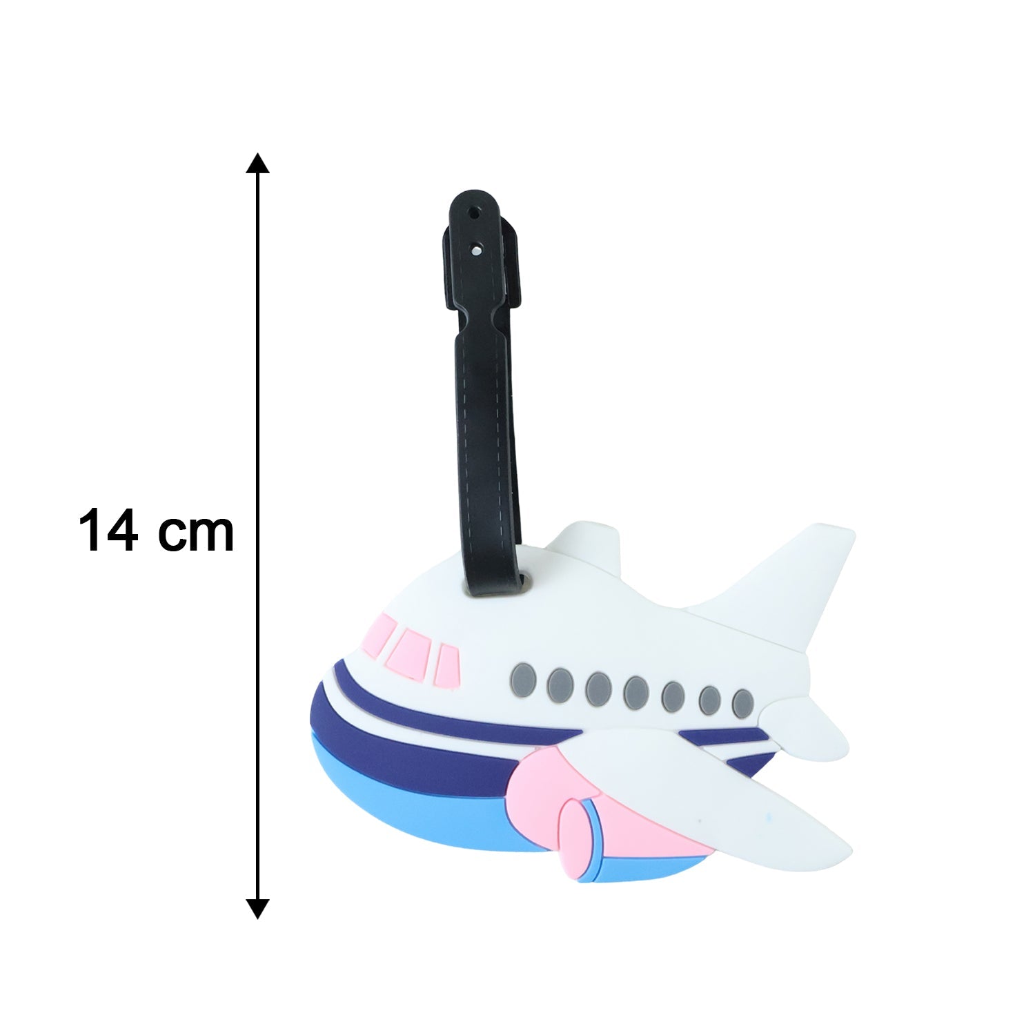 Bright luggage tag with airplane design