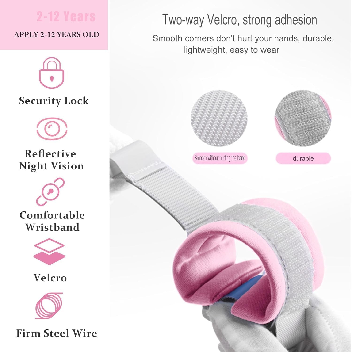 Close-up of elastic coil leash in kids safety strap