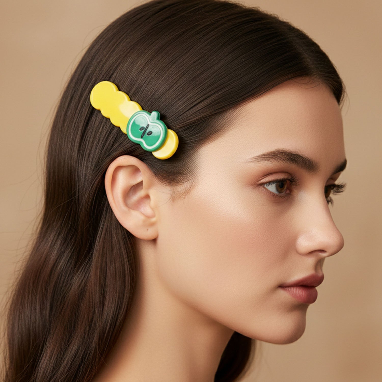 Single apple design hair clip displaying secure grip and smooth edges hair accessories