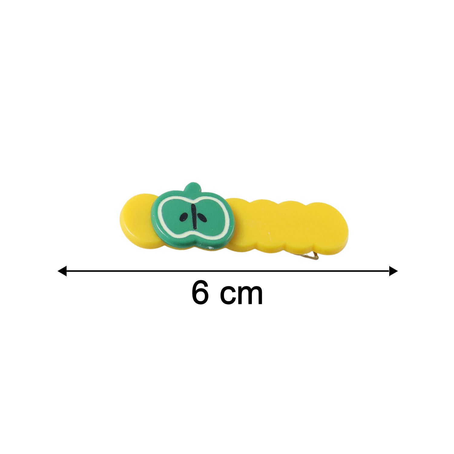 Size chart illustrating dimensions of apple design hair clips set hair accessories