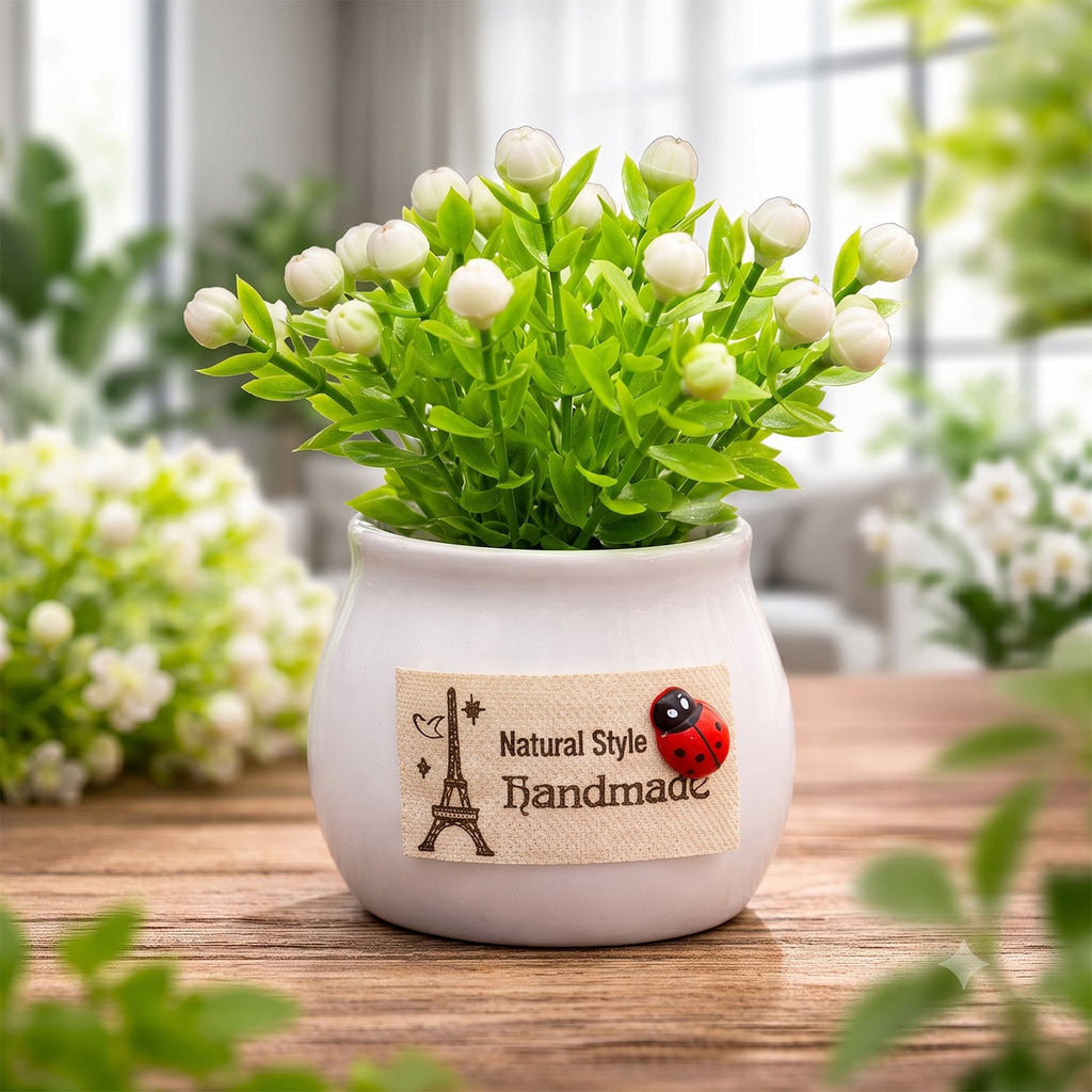 Realistic mini bonsai plant with pot for desktop decor