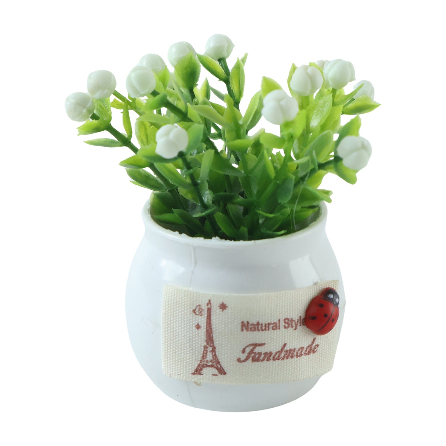 Mini white flower bonsai in ceramic pot, maintenance free