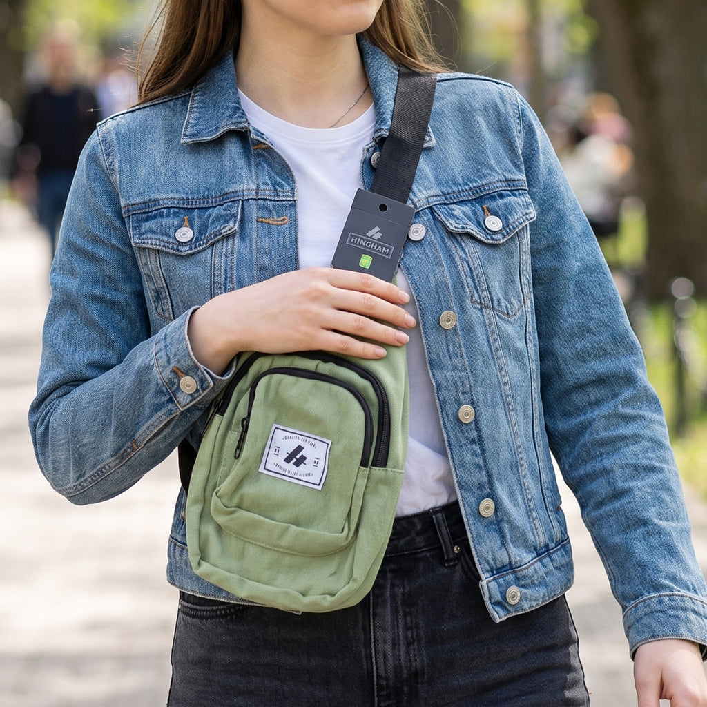 Lightweight sling chest bag with strap for hands free carrying
