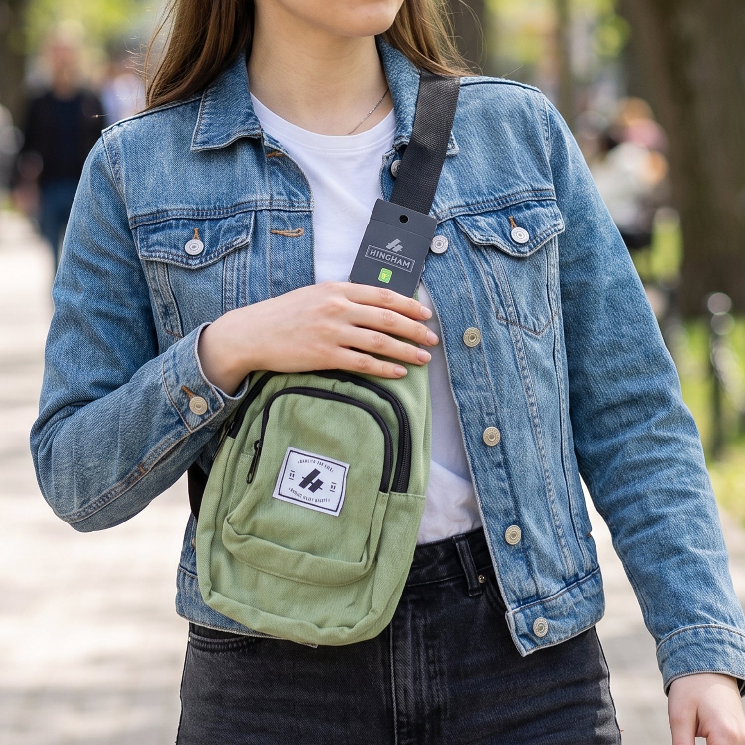 Lightweight sling chest bag with strap for hands free carrying