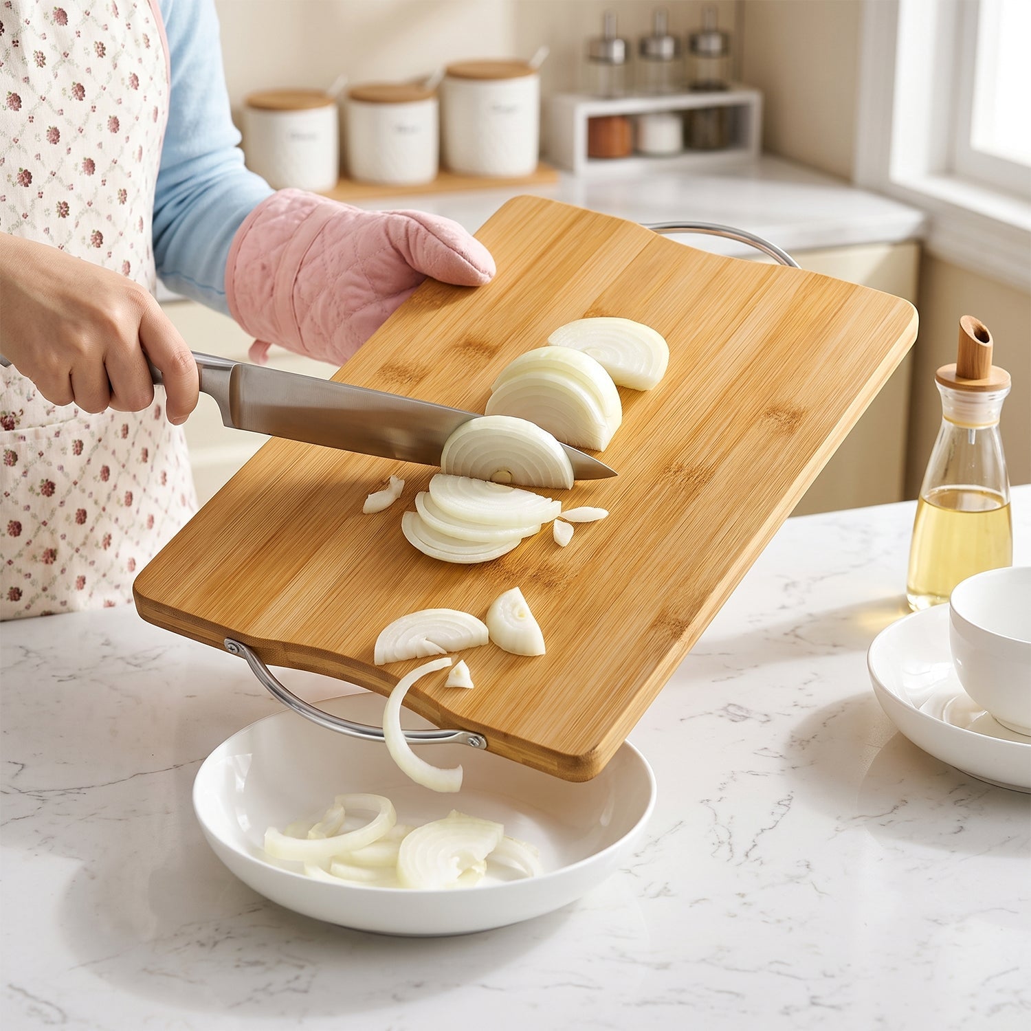 Eco friendly cutting board combo with bamboo cooking tools