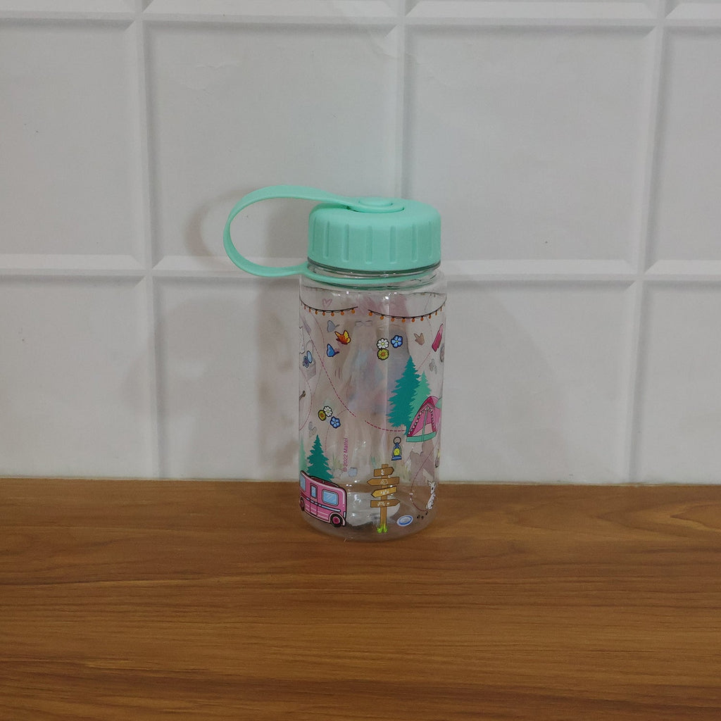 Child carrying a water bottle with strap